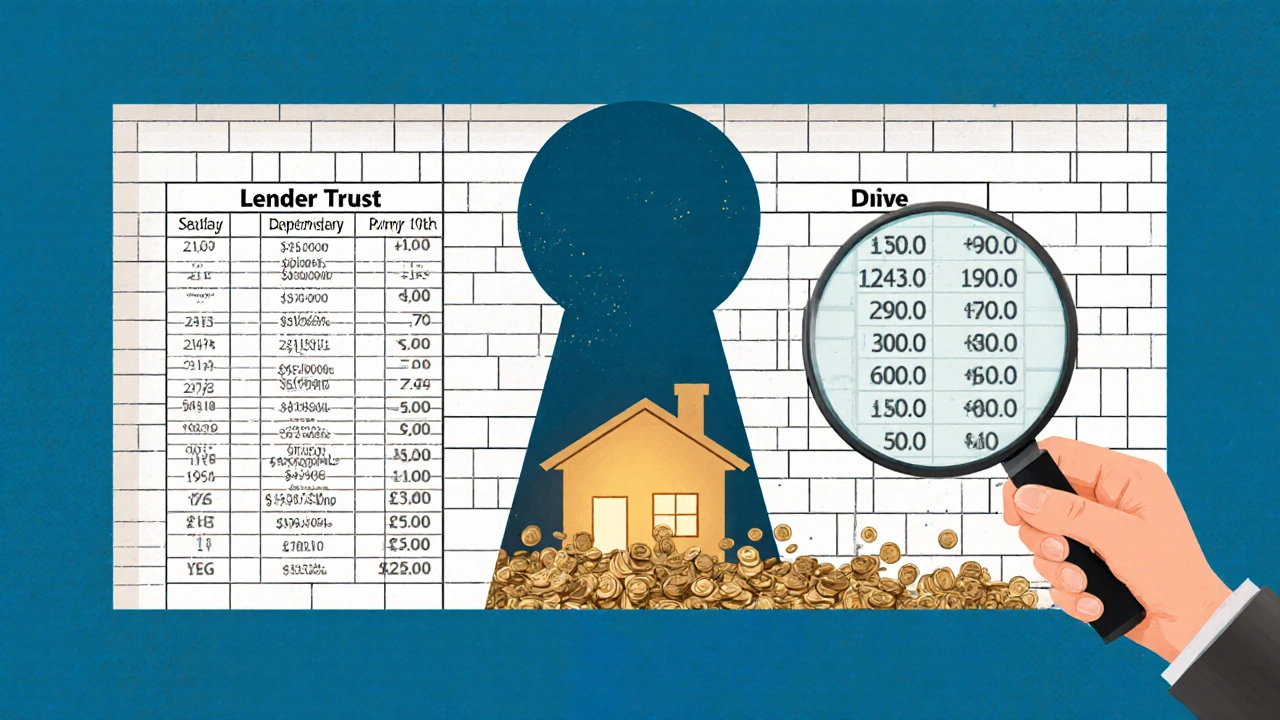 A conceptual keyhole view of financial records showing stable salary entries forming a wall of trust beside fading draws.
