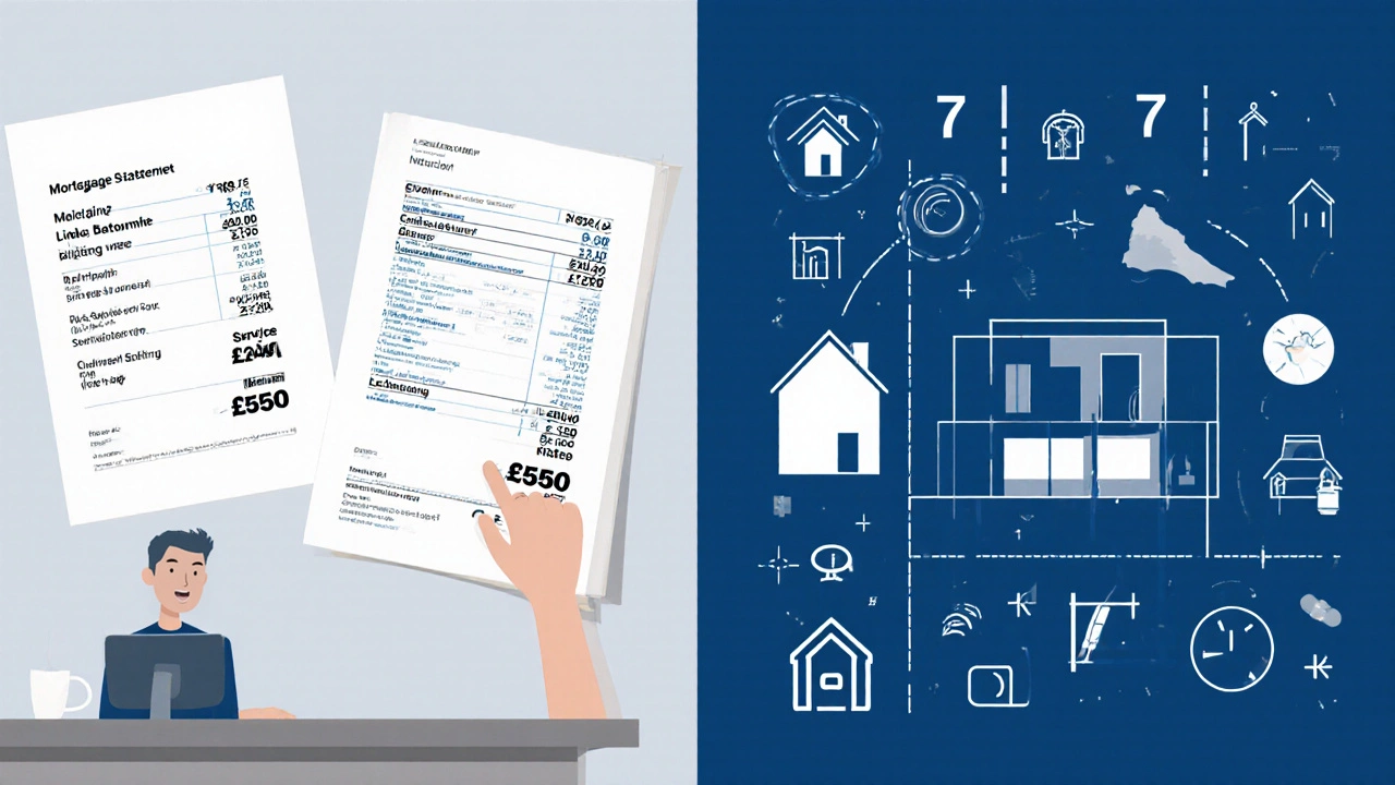 Split visual comparing shared ownership costs versus full rent, with financial documents and symbols.