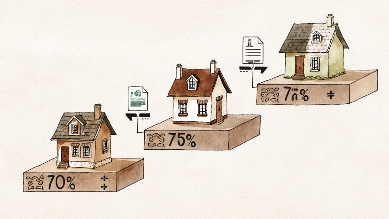 Timeline showing home ownership increasing from 50% to 100% through staircasing steps.