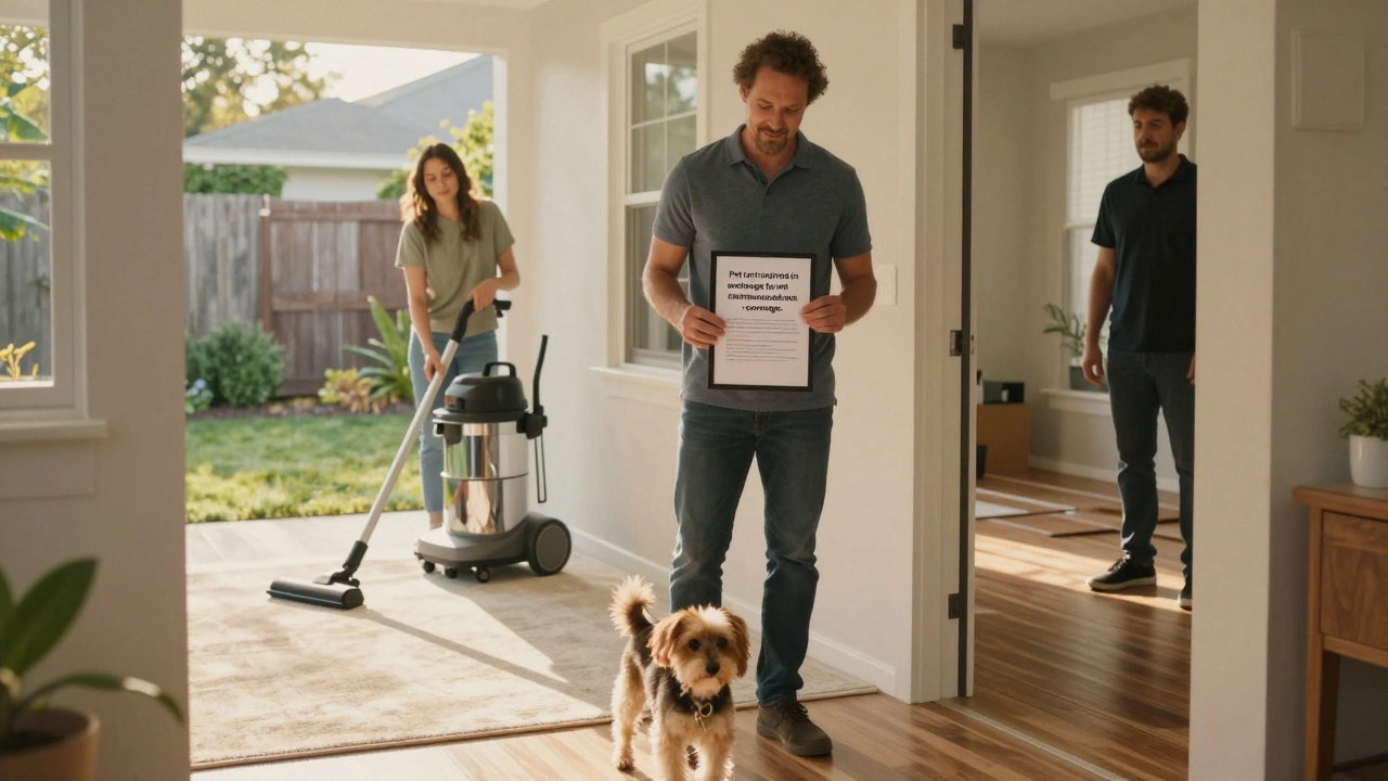 Signed pet clause agreement with professional cleaning and new flooring visible in the background.
